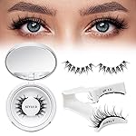 QUEWEL Magnetic Eyelashes Natural Look, 1 Pair Reusable Magnetic Eyelashes with Applicator, No Glue Needed Manga Eyelashes Magnetic Lashes Kit, Easy to Wear and Remove(Magnetic Lashes-D01)