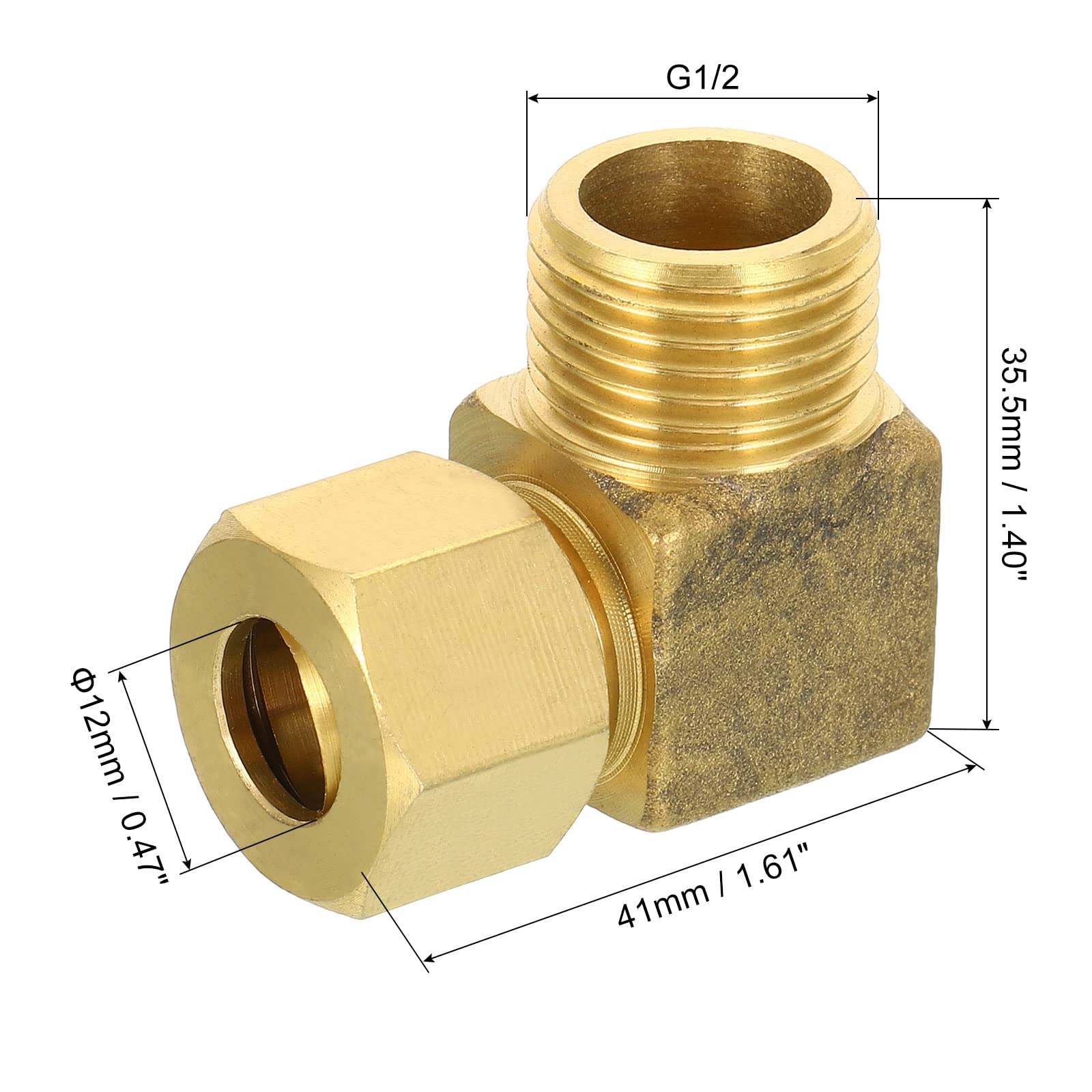 Raccord de Tube à Compression en Laiton G1/2 mâle x 12 mm de diamètre extérieur, raccord de Tube coudé à 90 degrés pour plomberie, connecteur de Tuyau