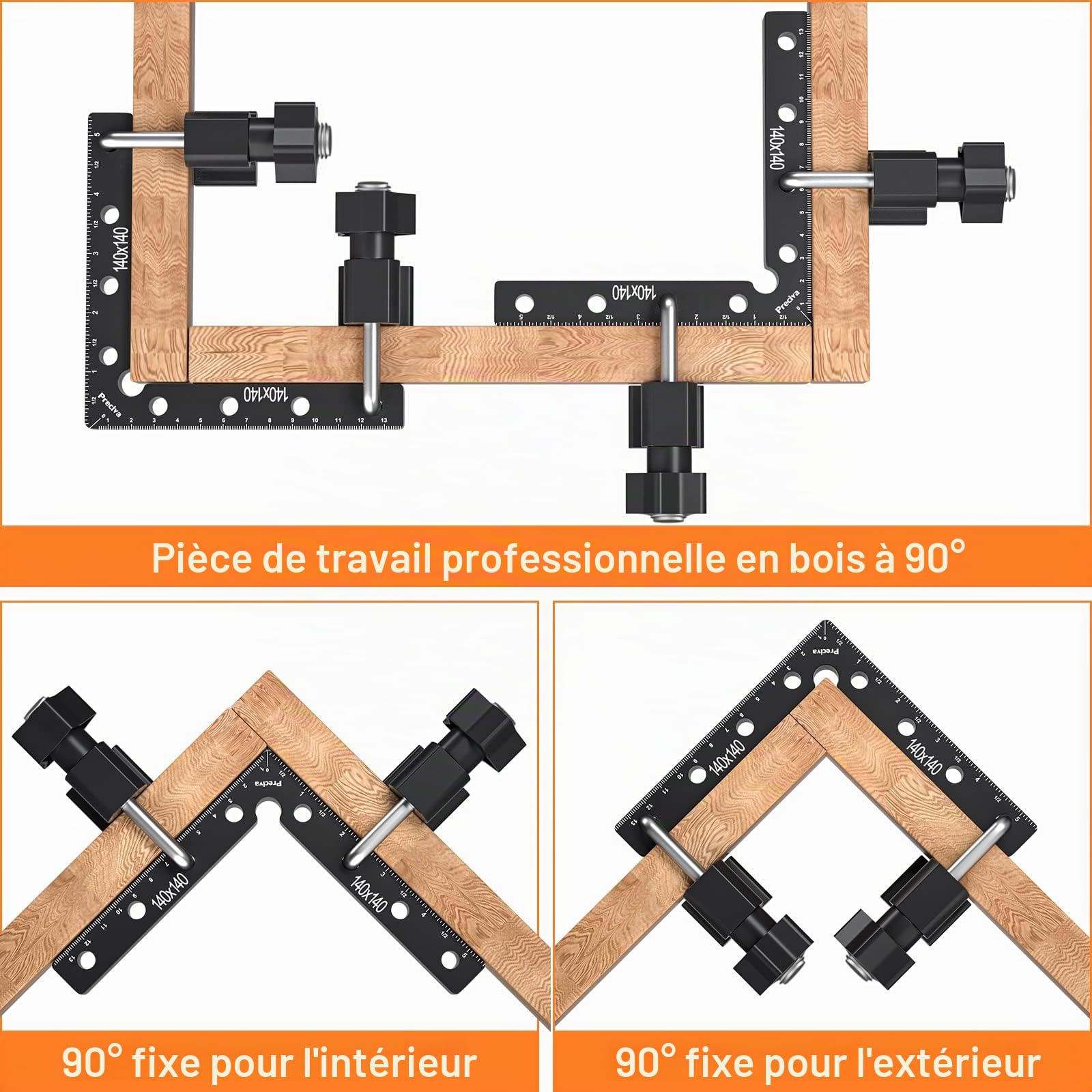 Bloc De Positionnement À 90 Degrés, Preciva Serre Joint Angle À 90 Degrés, Pince De Fixation À Angle Droit En Alliage D'aluminium Pour Cadres Photos,Boîtes,Armoires,Tiroirs - 2 Ensembles(14 Cm/5,5")