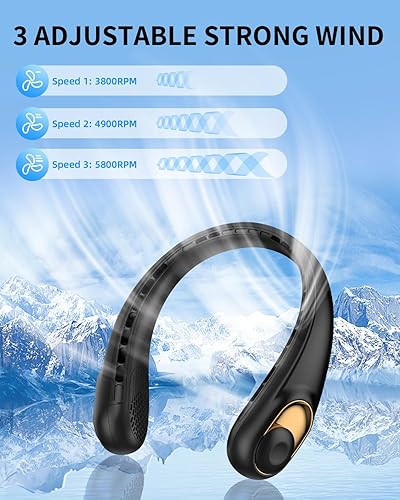 Miniatura 3 de Peiyuu Ventilador de cuello portátil ventilador manos libres diseño silencioso de 3 velocidades sin aspa recargable ligero diseño de auriculares