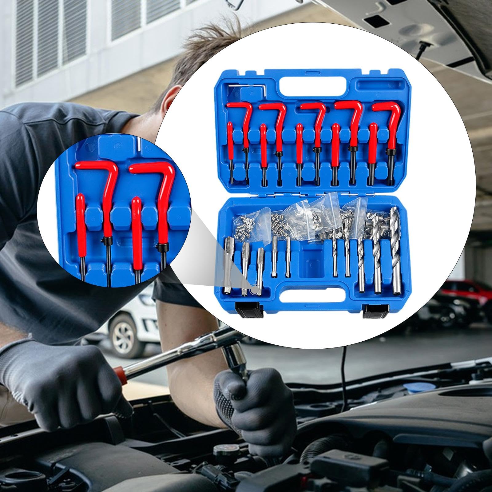 Kit metrico da 131 pezzi, inserti filettati per maschiatura M5 M6 M8, strumenti di installazione per la rottura, kit di riparazione