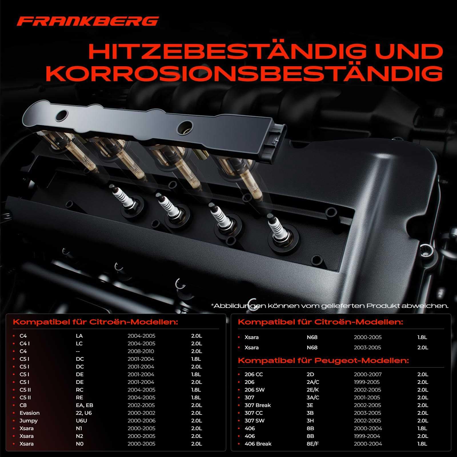 Frankberg 1 x cewka zapłonowa + 4 x świeca zapłonowa kompatybilna z C5 I DC C4 I LC 406 8B 206 CC 2D 406 Break 8E/F Expert 224 307 CC 3B Scudo Kasten 220 Replace# 597075