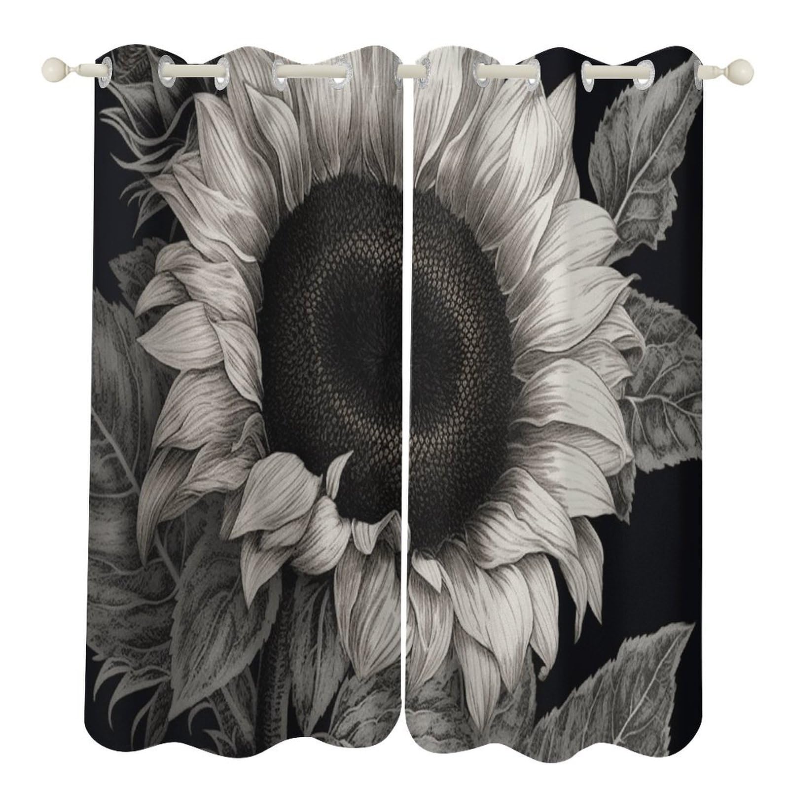 Rideaux occultants thermiques noir et gris 132x183cm pour isolation de fenêtre de chambre