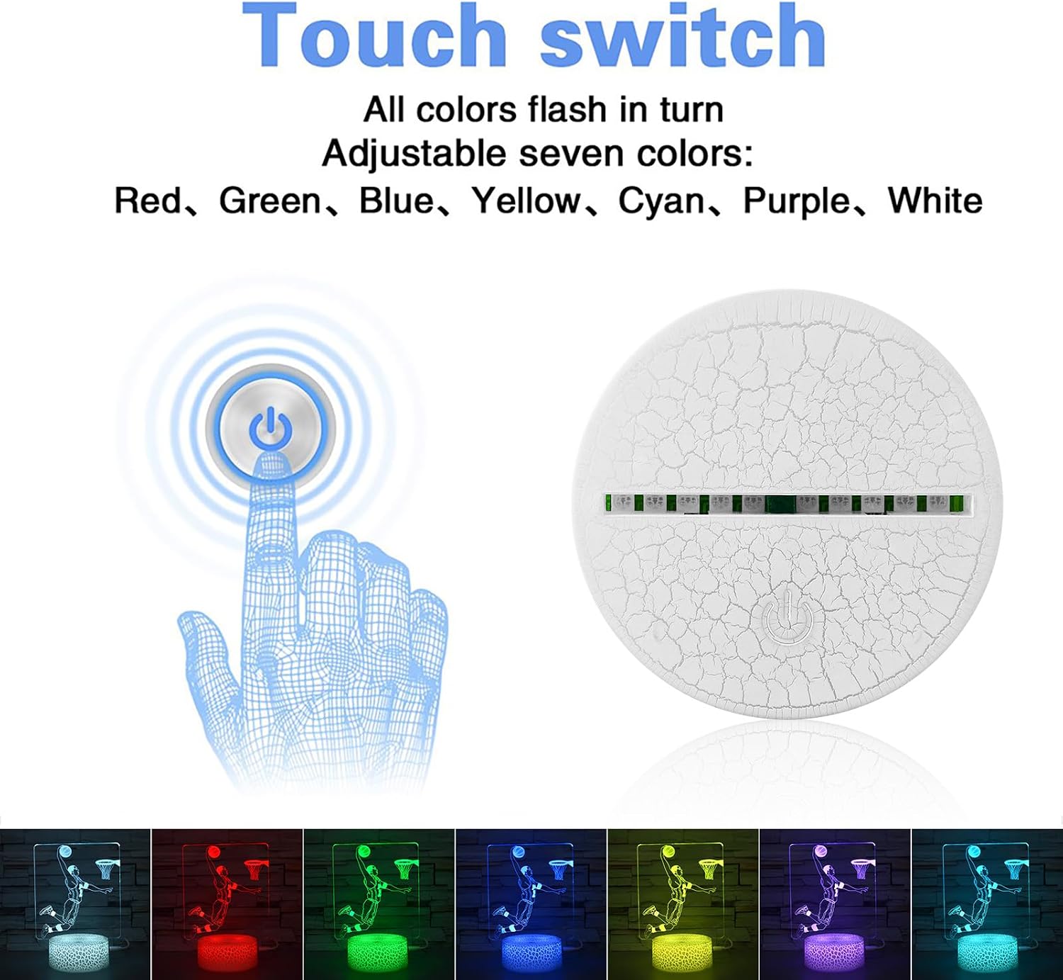 i-CHONY Basketball Gifts Night Light for Kids, 3D Illusion Lamp 16 Colors Dimmable Bedroom Decor Bedside Lamp, with Remote & Smart Touch, Xmas Birthday Gifts for Boys Girls Teens image 4