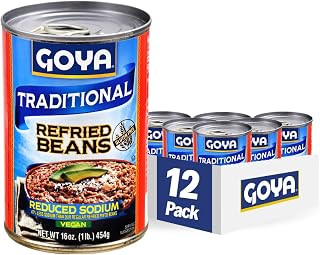 Goya Reduced Sodium Refried Pinto Beans, 16 oz Cans (Pack of 12) - Gluten-Free, Vegan, Authentic Mexican Flavor