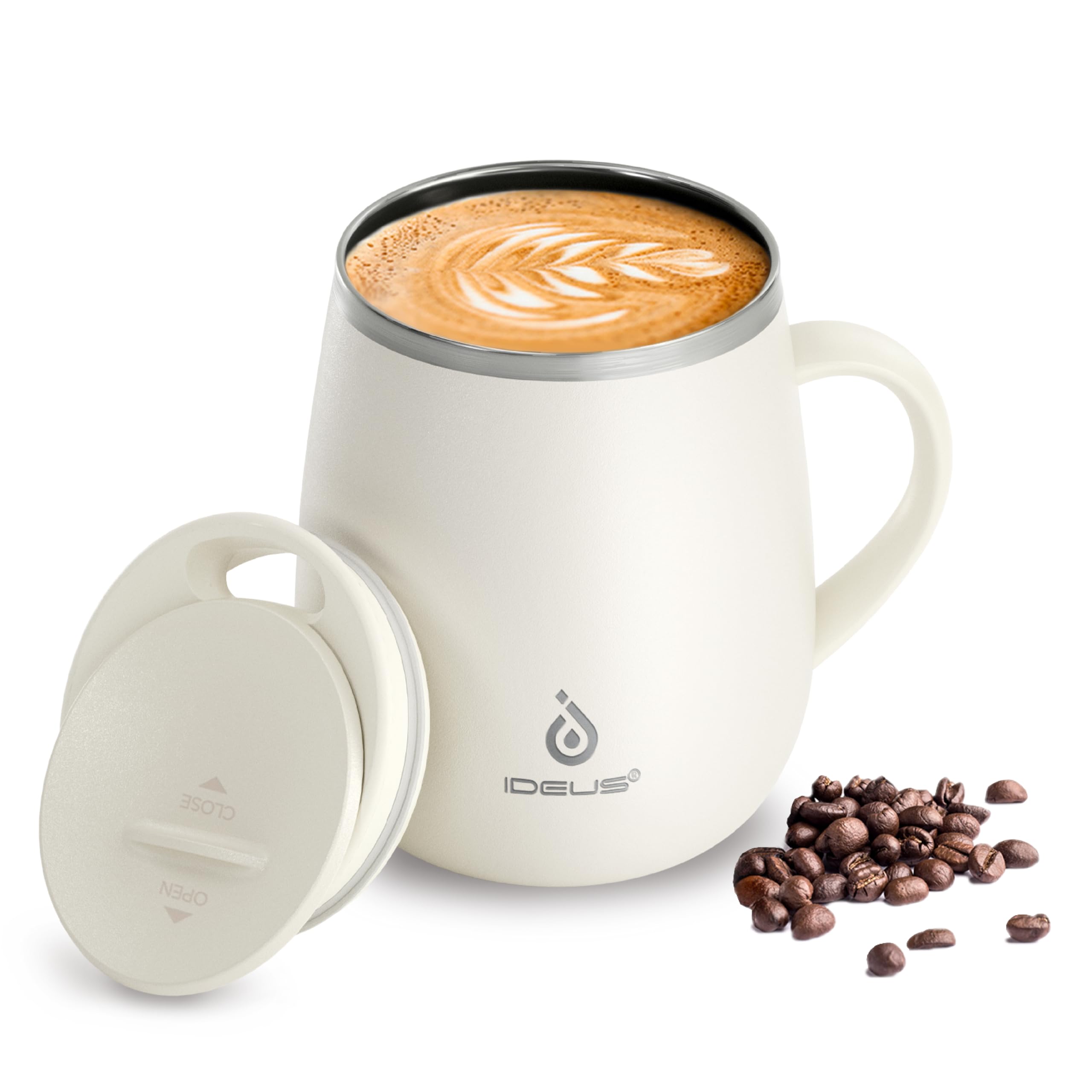 Ideus 16 oz Insulated Coffee Mug with Handle and Lid, Double Wall Stainless Steel Vacuum Insulated Tumbler Cup, Travel Coffee Cup Thermal Cup for Home Office (Snow Mountain White 2.0) — image 1