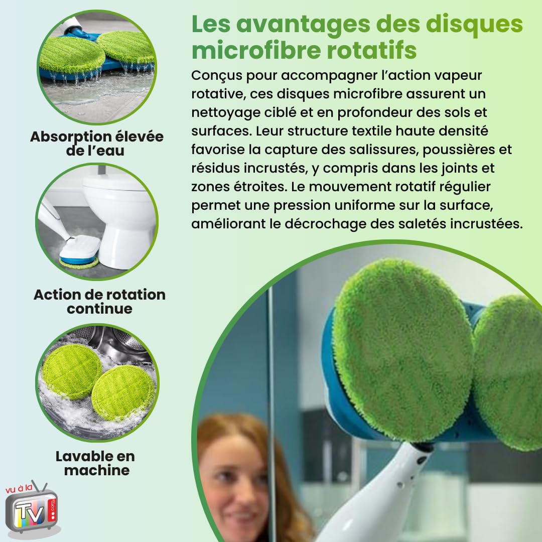 VENTEO - Serpillière Microfibre X 2 pour Nettoyeur Vapeur | Recharge Balai Vapeur | Disques Circulaires Lavables pour Entretien Sols Durs | Accessoire Textile Absorbant pour Nettoyage Vapeur