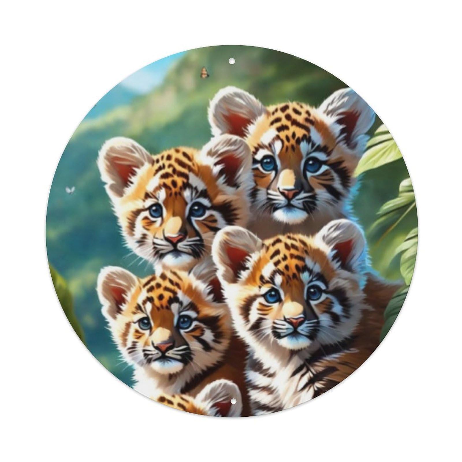 Animals Artwork Bunch of Tiger Cubs Vintage Metal Tin Sign Plaque Wall Decor for Cafe, Club Bar, Office, Garden Metal Poster 8x8Inch