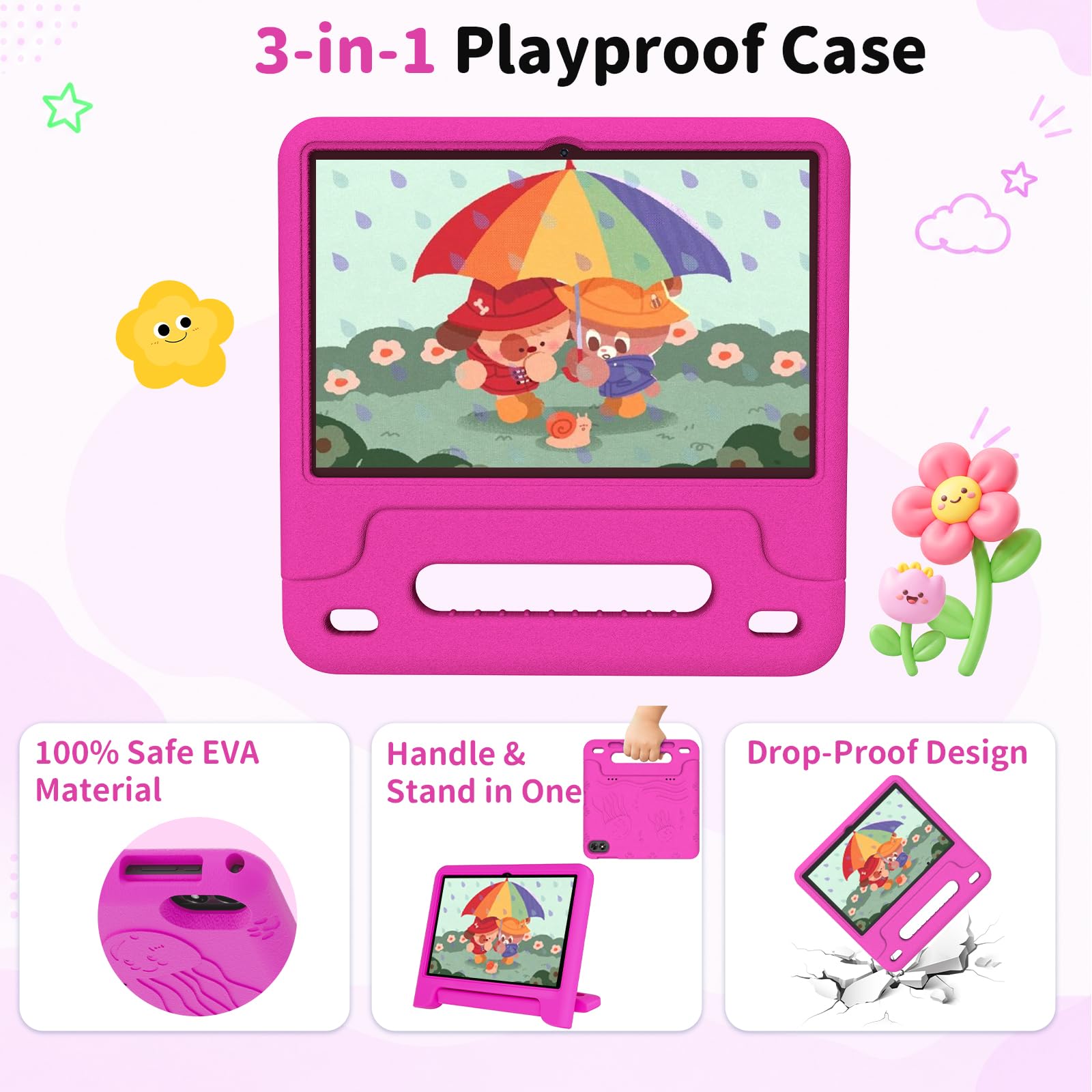 Tablet Android 14 per bambini, tablet da 10,1 pollici aggiornati 2025 con processore Octa-core, batteria da 6000 mAh, spazio per bambini, controllo parentale, app per bambini precaricate, doppio WiFi