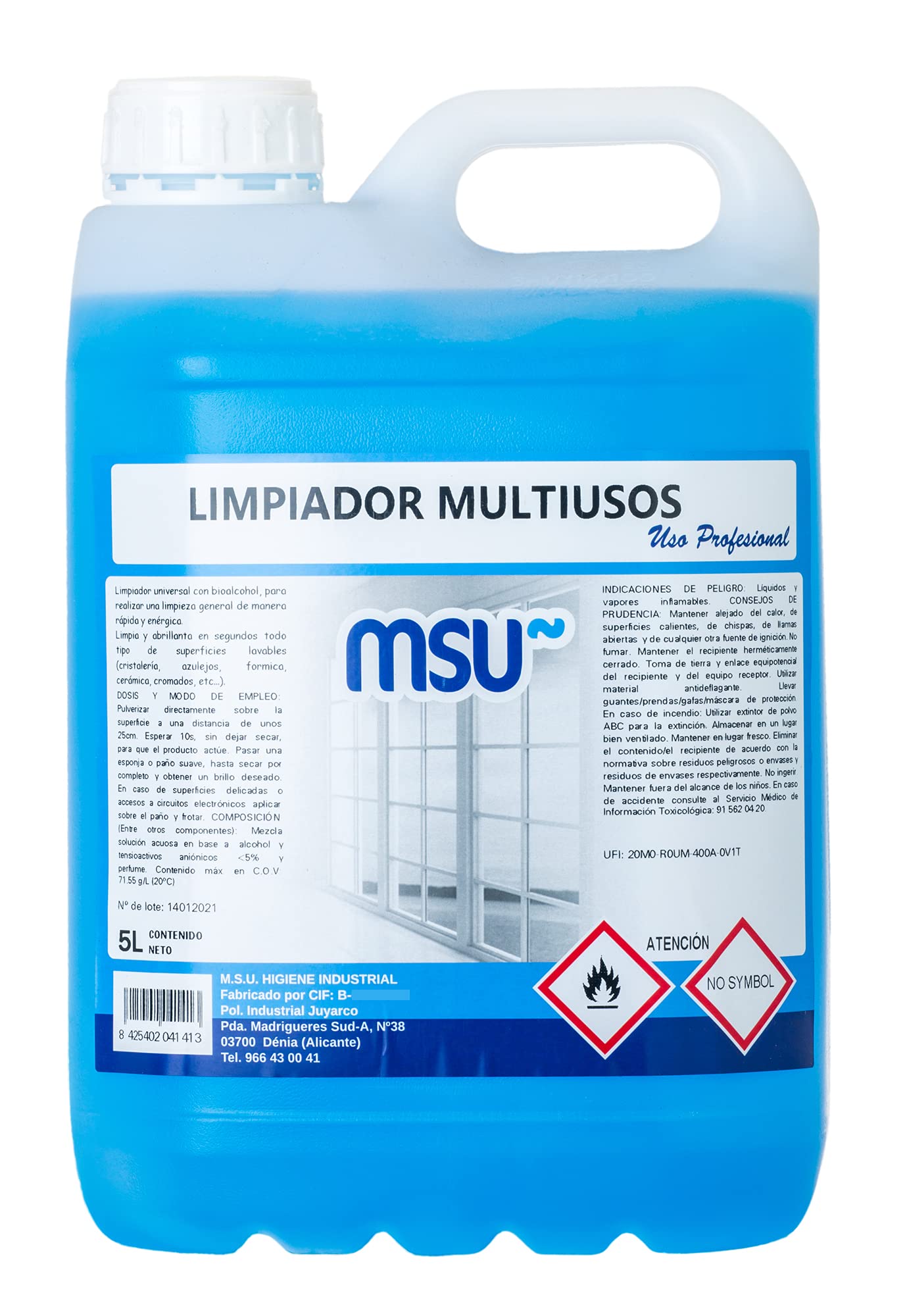 MSU - Set de Limpieza Profesional 4 en 1 | Fregasuelos Marino Fresh 5L | Limpiador Multiusos Eficaz 5L | Limpiacristales Resistentes 5L | Desengrasante General Potente 5L