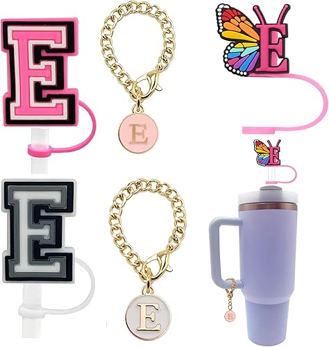 (3+2) 3 fundas de popote para copa Stanley de 30 y 40 onzas, 0.394 in, con 2 accesorios de copa Stanley, dijes de letras con nombre de