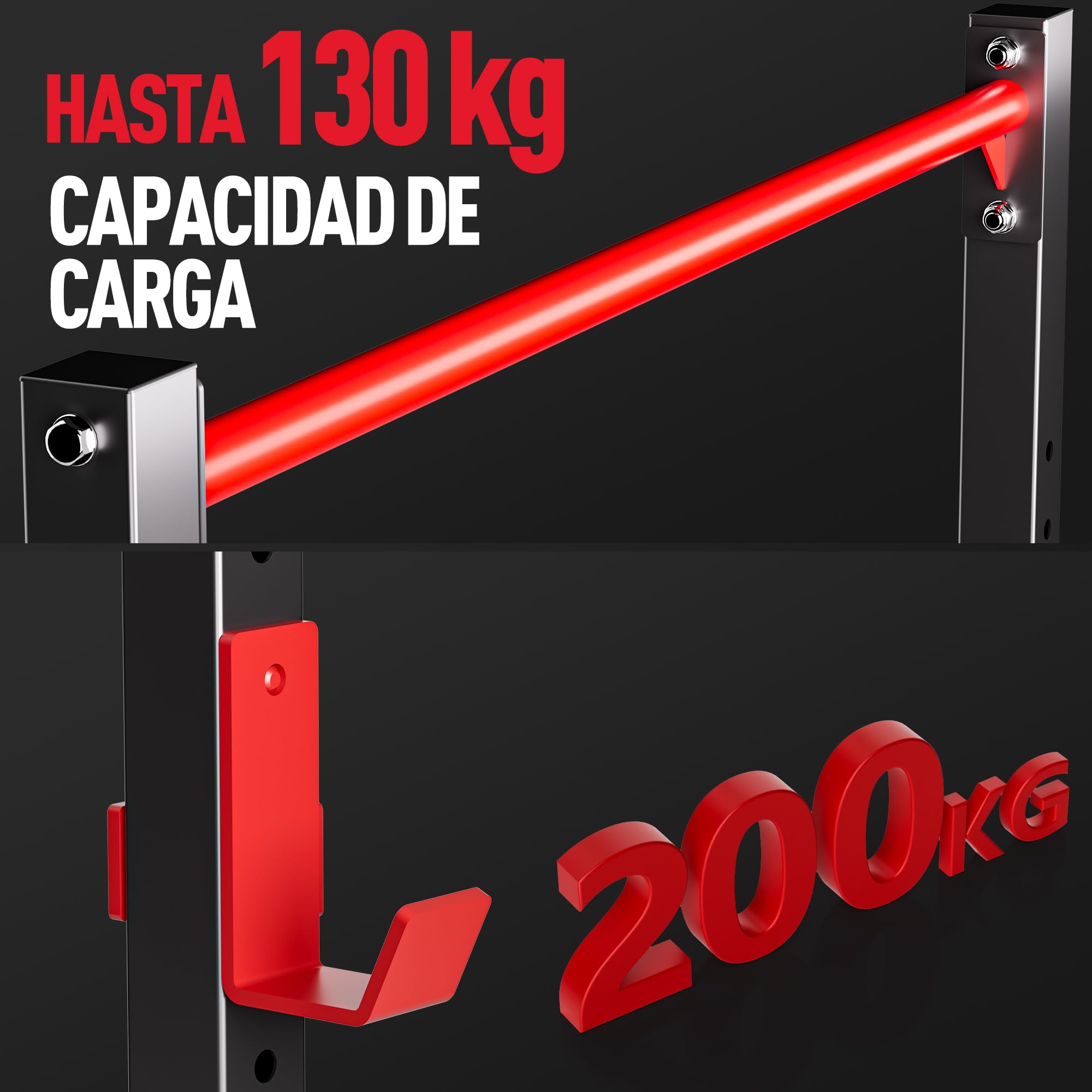 Ultrasport Power Rack, Rejilla multifuncional para entrenamiento efectivo todo cuerpo, construcción acero, perfecto principiantes y pros, multigimnasio con barra, torre Aptitud, Negro/Rojo