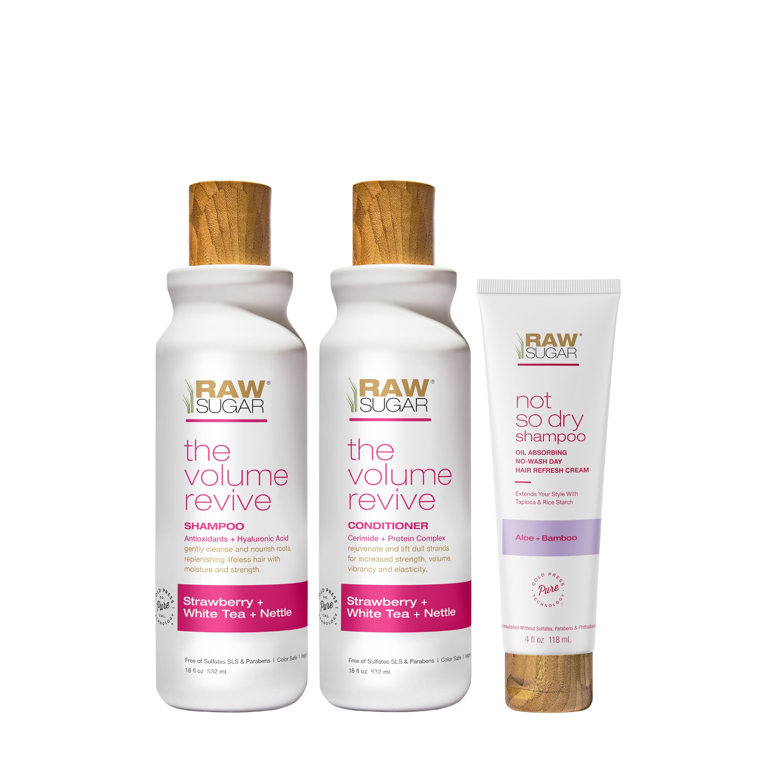 Raw Sugar Volume Revive Shampoo and Conditioner Set (18 Fl. Oz) + Not So Dry Shampoo, Formulated without Sulfates + Parabens, Cruelty Free & Vegan - 18 Fl. Oz.