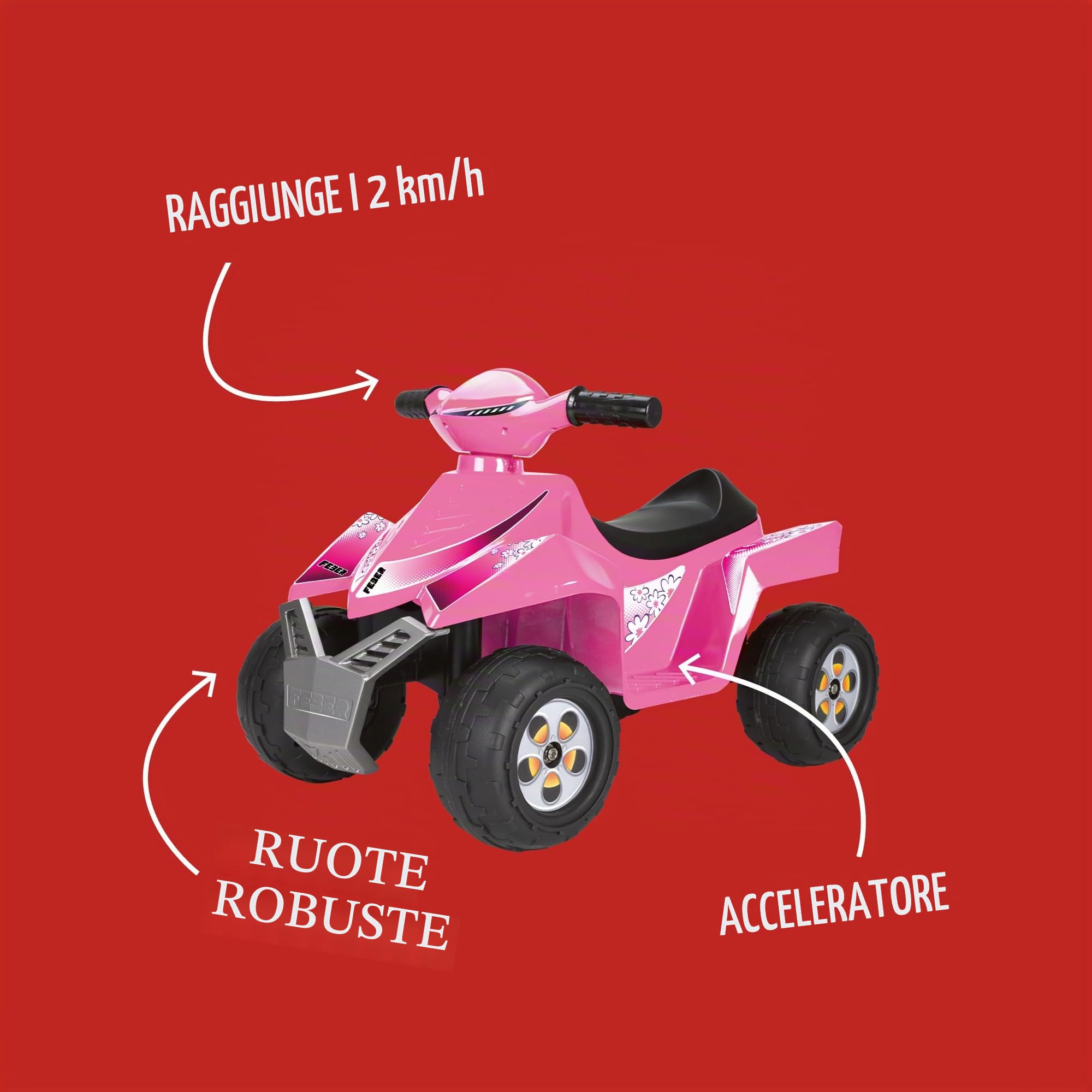 FEBER - Quad Racy 6V rosa, Quad elettrico per bambini da 18 mesi a 3 anni, con acceleratore, ruote grandi e robuste per la stabilità, fino a 40 min di batteria, Famosa (FEN50000)