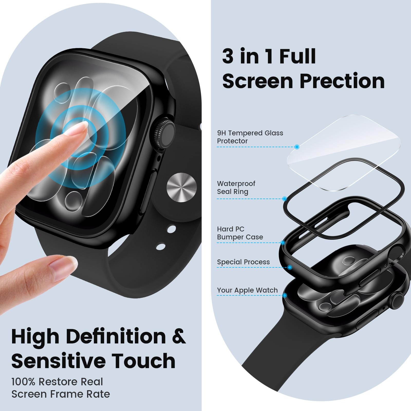 Neitra Twarde etui do Apple Watch Series 10 46 mm, osłona ekranu ze szkła hartowanego, ochronna osłona na całą twarz, twarda obudowa PC, odporna na wstrząsy osłona iWatch do Apple Watch 46 mm