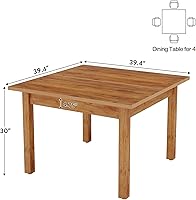 Vista 7 de Tribesigns Wood Dining Table Farmhouse Kitchen Table for Living Room, 4-Person Square Dinner Table with Wooden Legs, Rustic Brown Marrón