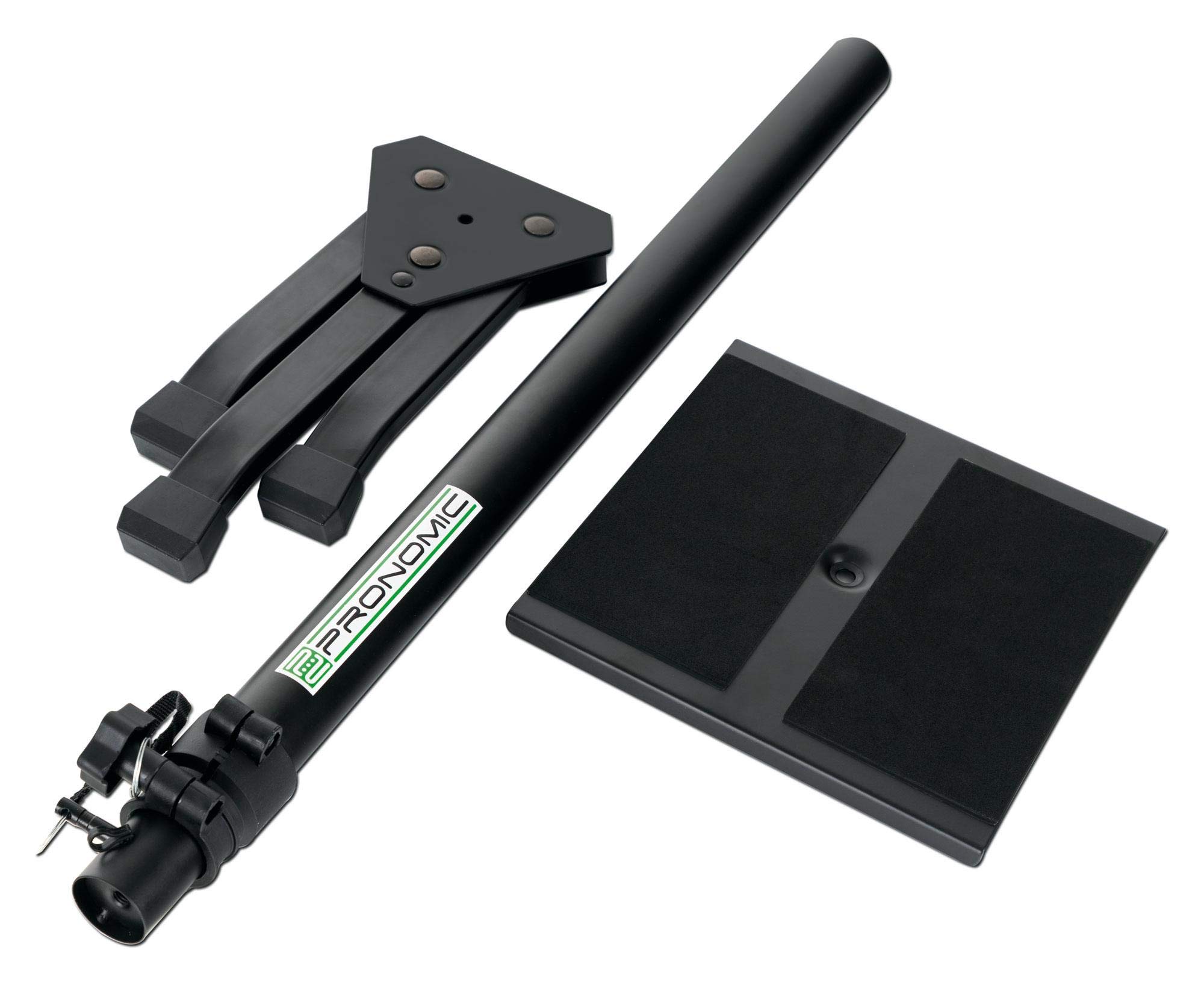 Pronomic Set Da 2 SLS-20 Supporto Per Monitor Da Studio Pieghevole - Piedini Pieghevoli - Regolabile In Altezza Da 75 Cm A 130 Cm - Piano Con Fascia A Strappo - Nero