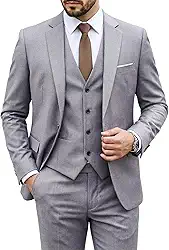 Conjunto de terno masculino MYS Slim Fit de 3 peças, jaqueta lisa de um botão com gravata