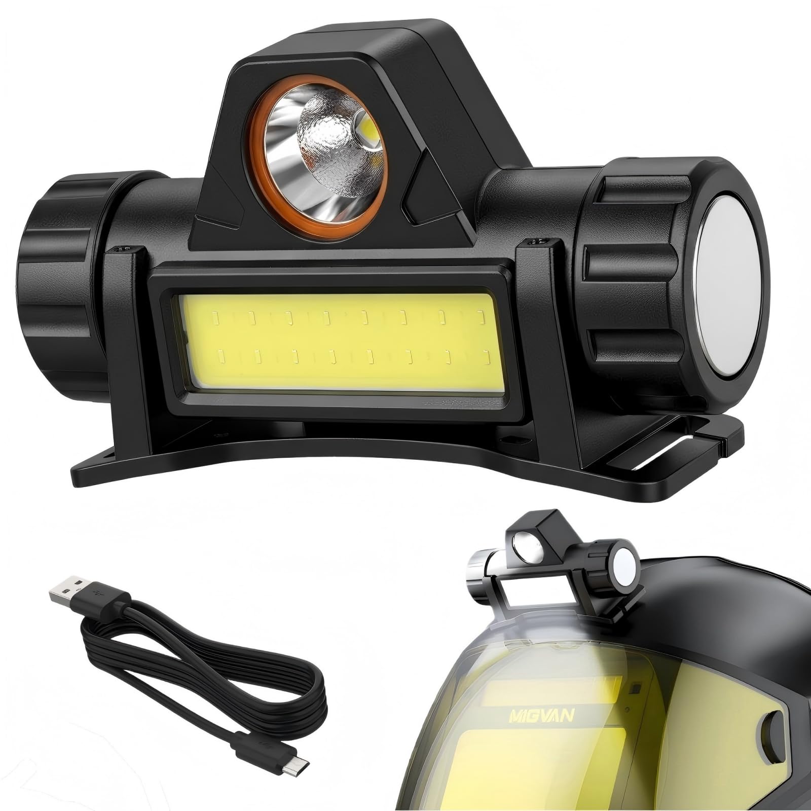 Rechargeable LED Light for Welding Helmet, 360ยฐ Rotatable Head Lamp with Dual Mount-Magnetic & Adhesive, 2 Brightness Levels Work Light for TIG MIG ARC Grind