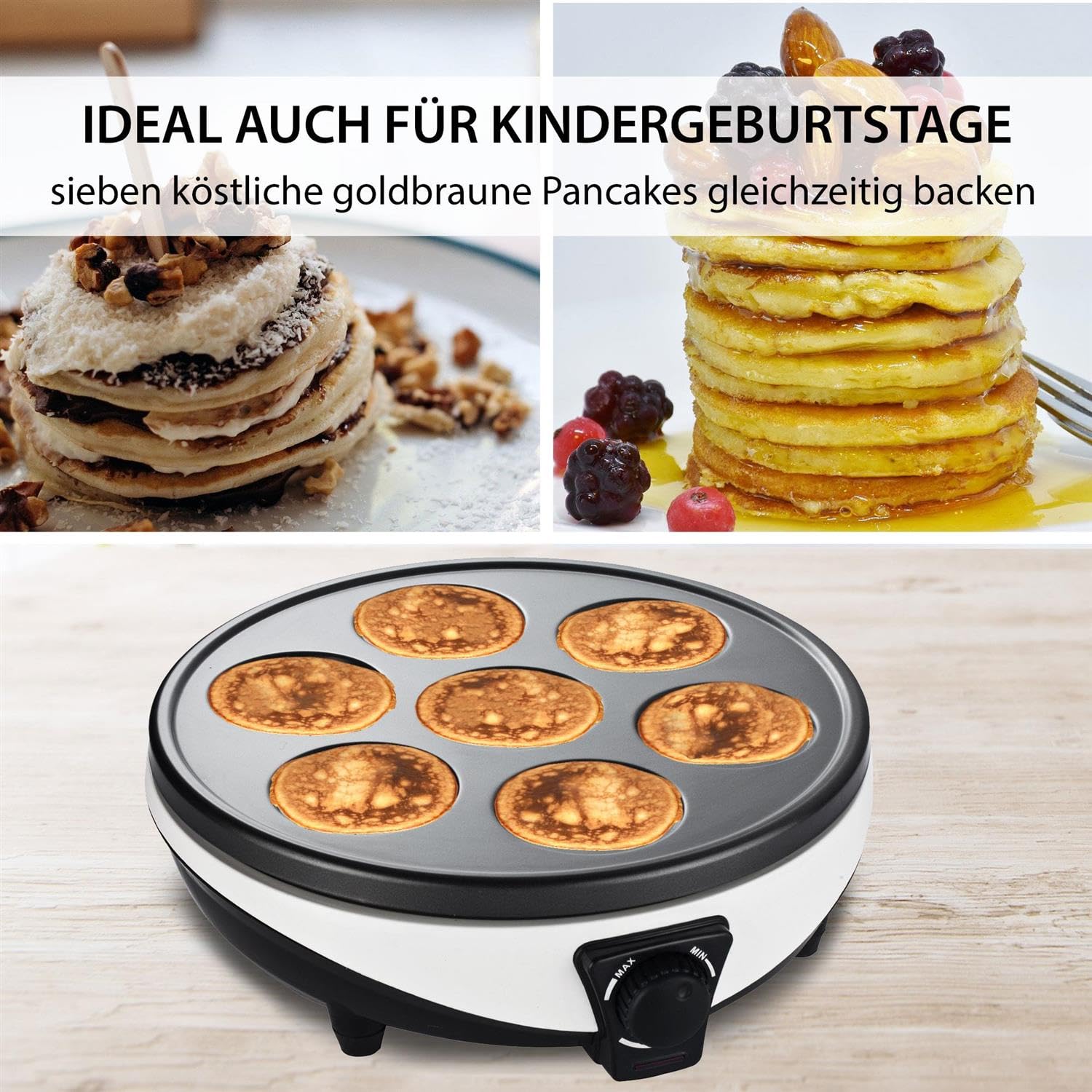 Syntrox Germany 3in1 Crepes Maker | Kontaktgrill | Pancake Maker Zephir, viele Anwendungsmöglichkeiten, Antihaftbeschichtet, 1000 Watt Leistung, Edelstahl