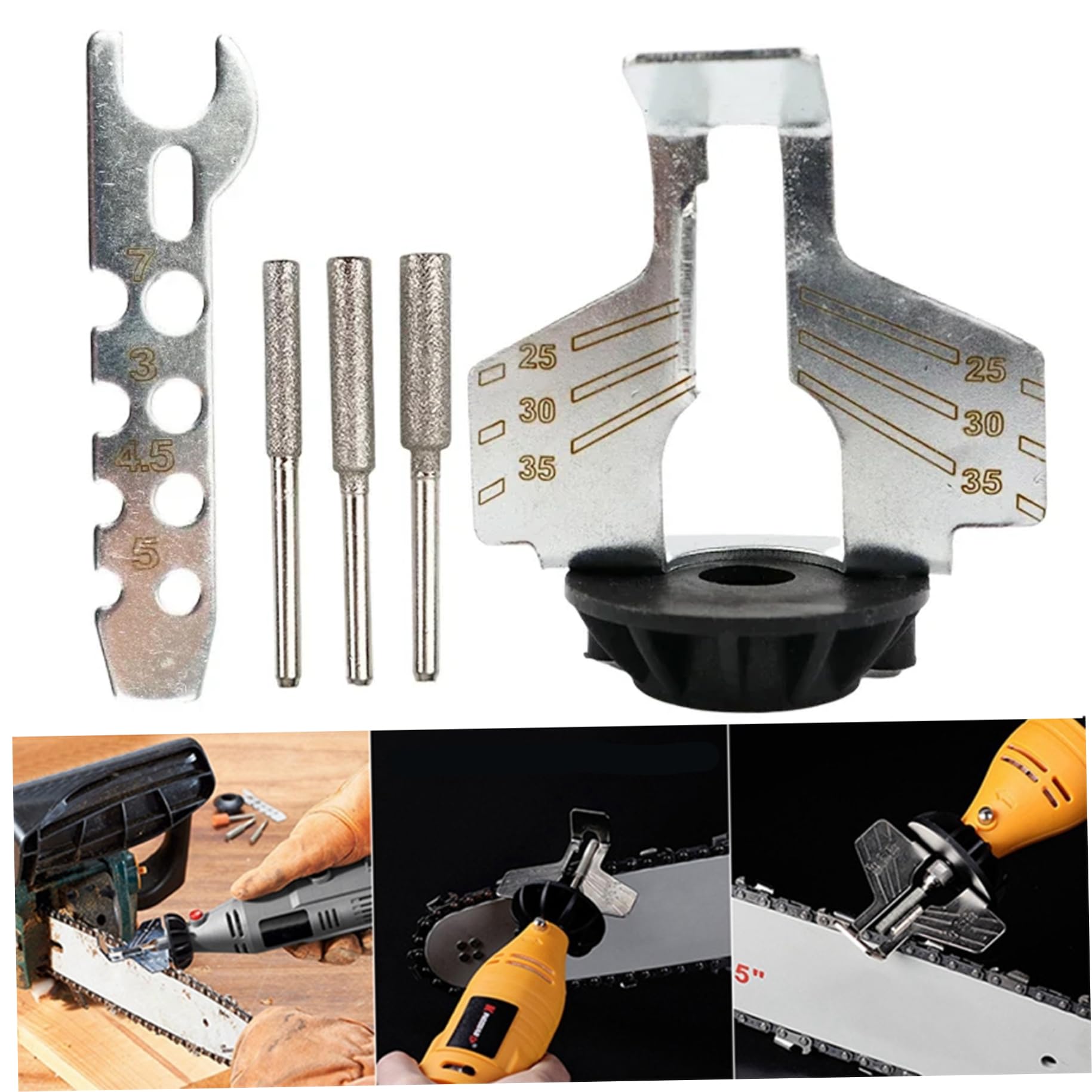 Nirelief Chainsaw Chain Sharpener Set Comprehensive Professional Chainsaw Sharpener with 1 Wrench & 3 Sharpening Stick, Chain Saw Accessories and Tools Accessories and Tools