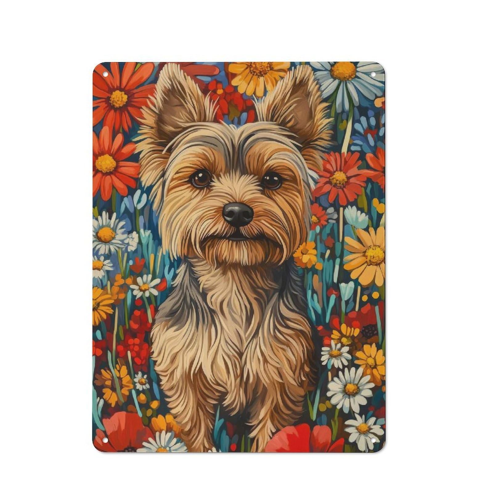 Junmoney Yorkshire Terrier In Flowers Dog Wall Art Pr Int Retro Metal Sign 40X30cm For Kitchen Or Home Bar, For Kitchen, Dining Room And Home Bar Wall Decor
