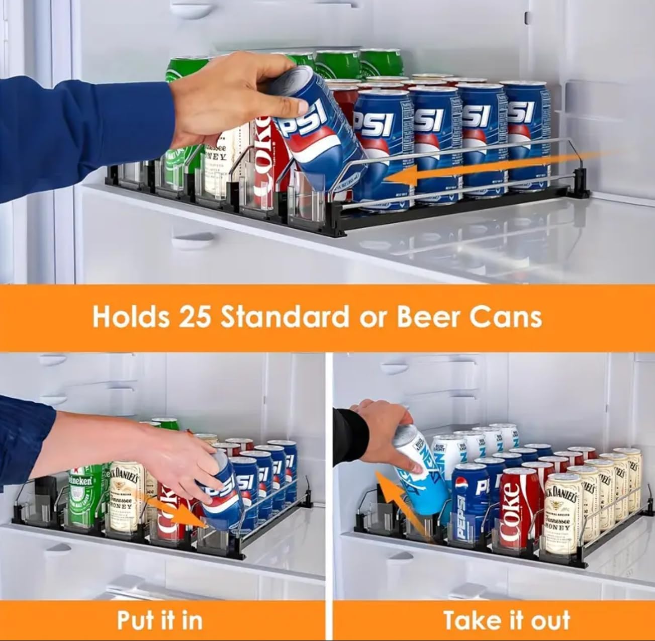 Soda Can Dispenser for Refrigerator, Plastic Automatic Drink Dispenser That Accommodates Up to 25 Cans, Designed with 5 Rows.