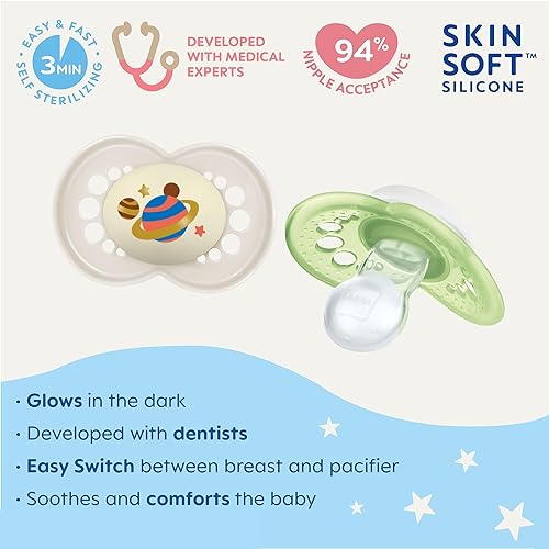 Miniatura 2 de MAM Chupetes nocturnos (2 unidades), chupetes MAM de más de 6 meses, el mejor chupete para bebés amamantados y chupete original para bebé, la forma