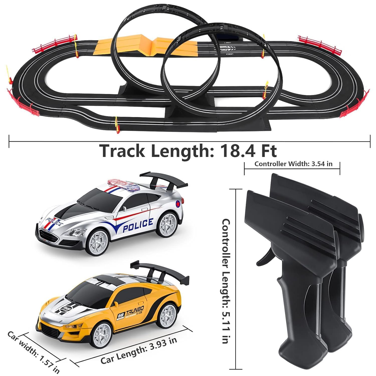JOYJAY Electric High-Speed Slot Car Race Car Track Sets with 2 1:43 Scale Slot Cars and 2 Hand Controllers with Headlights and Dual Racing, Toys Gifts for 6 7 8 9 10 11 12 Boys Girls (560CM)|4 2