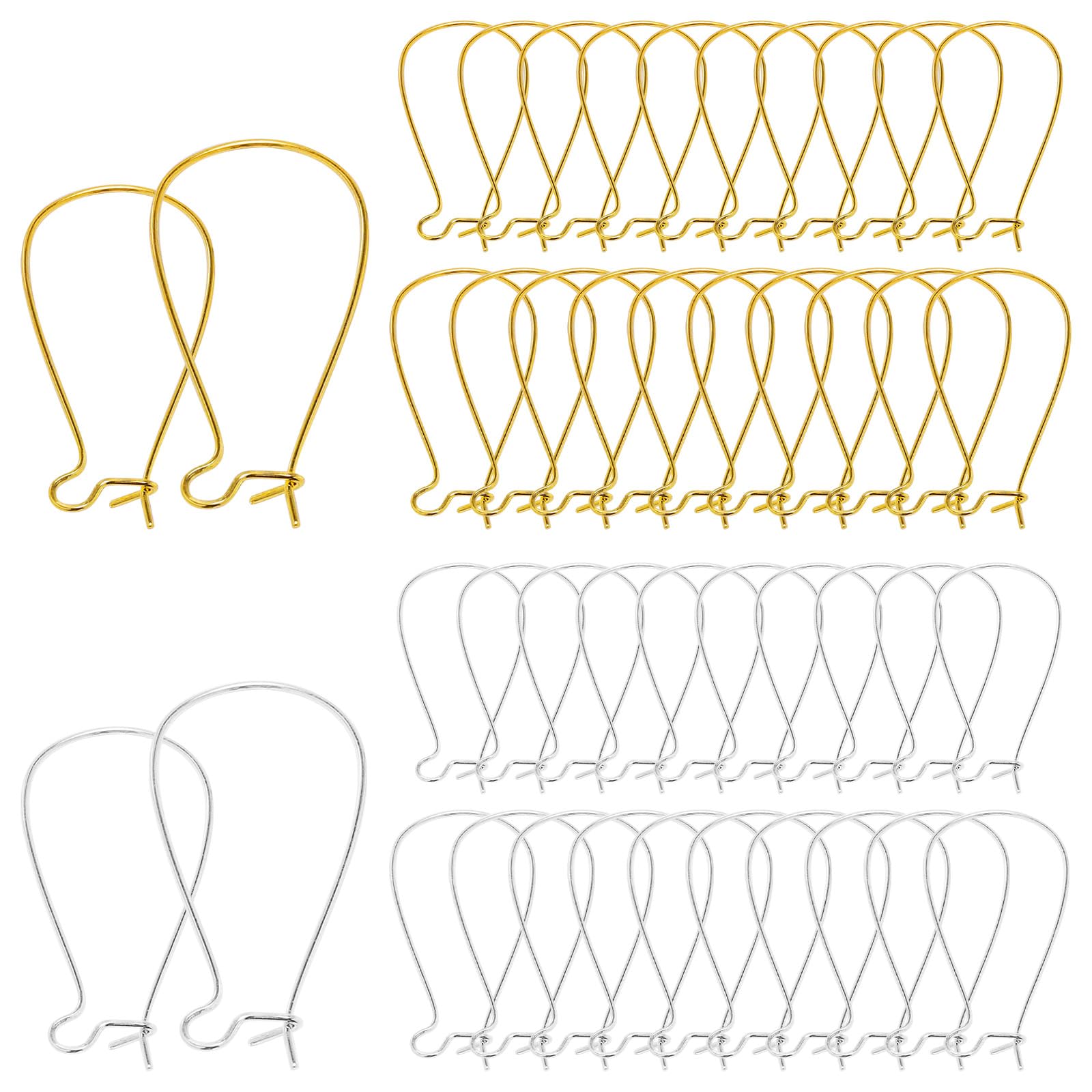 200pcs Earring Hooks for Jewelry Making,Kidney Ear Wires U-Shaped Earring Hooks Dangle Earwire Hooks Earring Teardrop Ear Wire for DIY Earring Making(Gold,Silver)