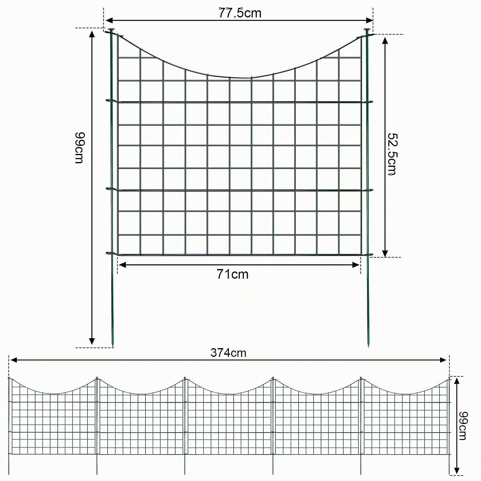 Lospitch Clôture d'Étang et de Jardin - Avec Éléments et Barres de Fixation (5 Arcs Inférieurs)