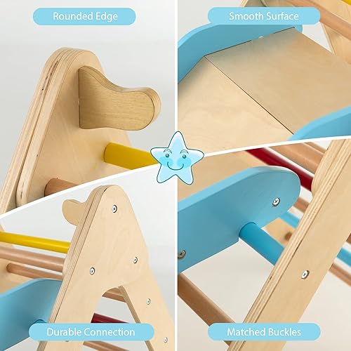 Miniatura 4 de Olakids Escalador triangular para niños pequeños 2 en 1 Montessori juguete de escalada de madera con rampa escalera tobogán para gimnasio parque