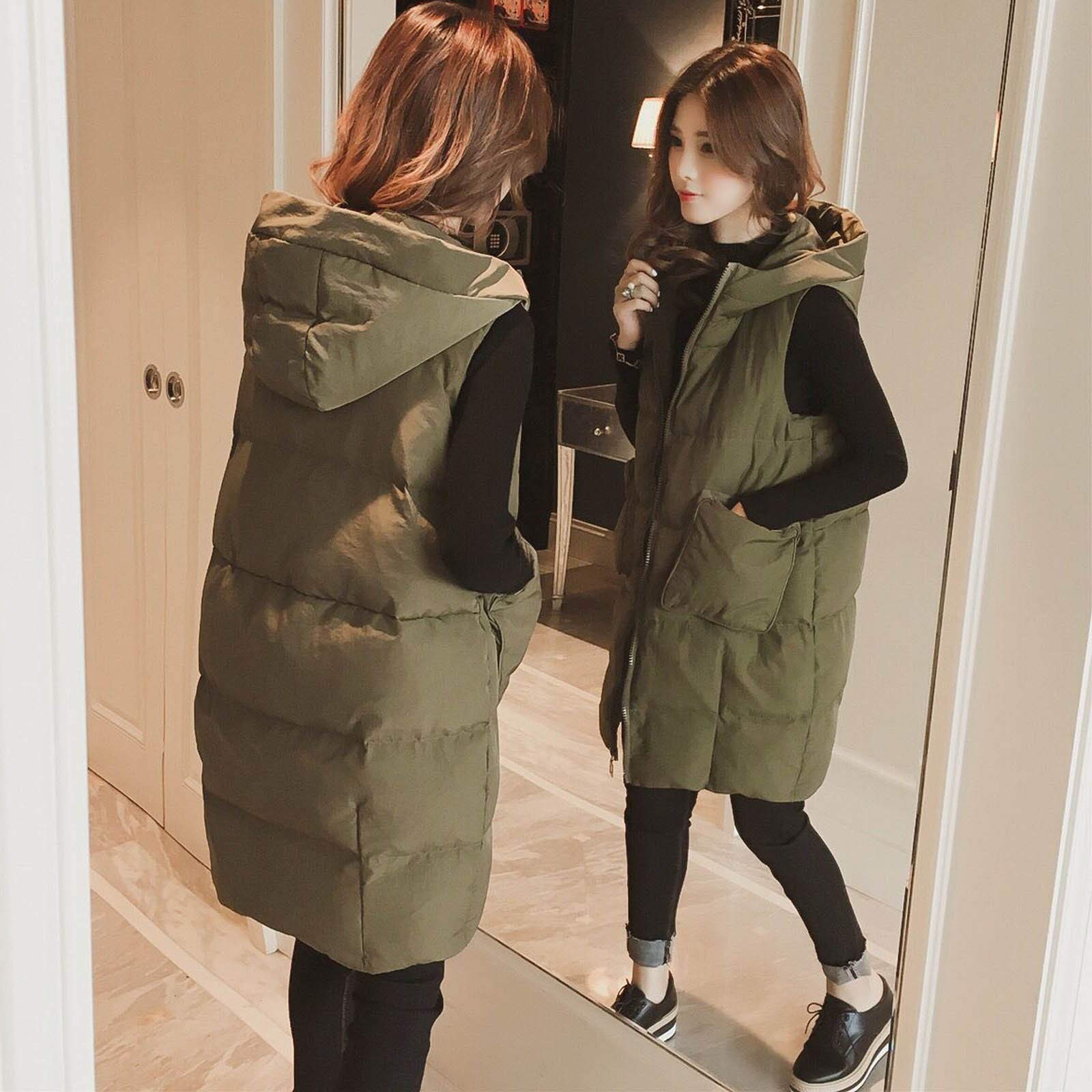 Chaleco acolchado para mujer: abrigo largo de invierno chaleco con capucha sin mangas cálido abrigo de plumón con bolsillos chaleco acolchado chaqueta de plumón chaqueta acolchada chaqueta de