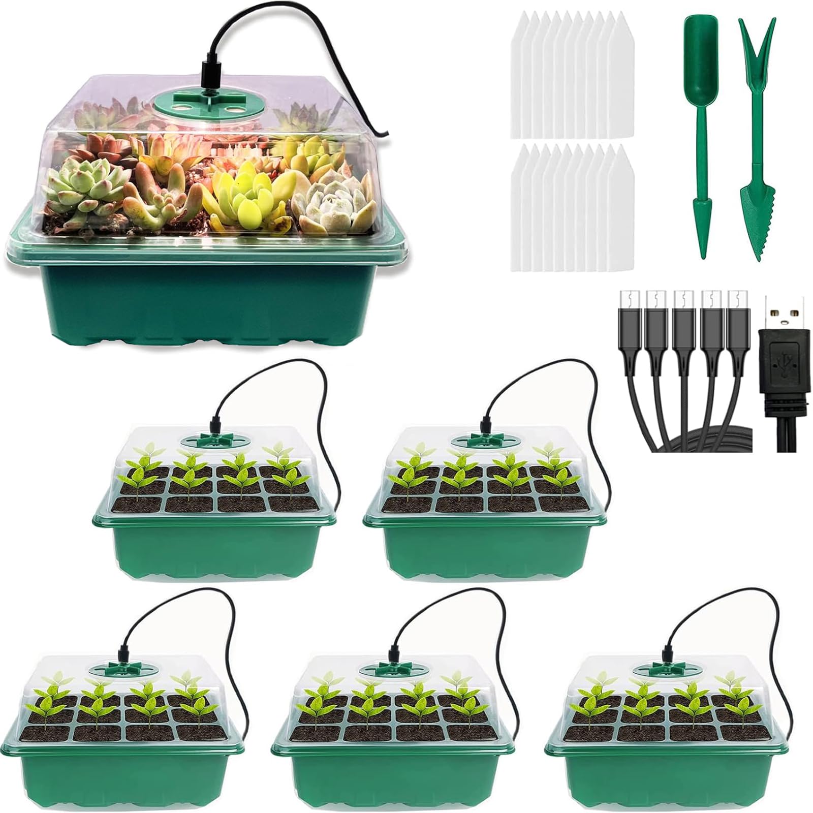 Sponsored Ad – 5 Pack Propagator with Lights, Seed Trays, Seed trays with lids, Mini Greenhouse Propagator kit for Germination Growing