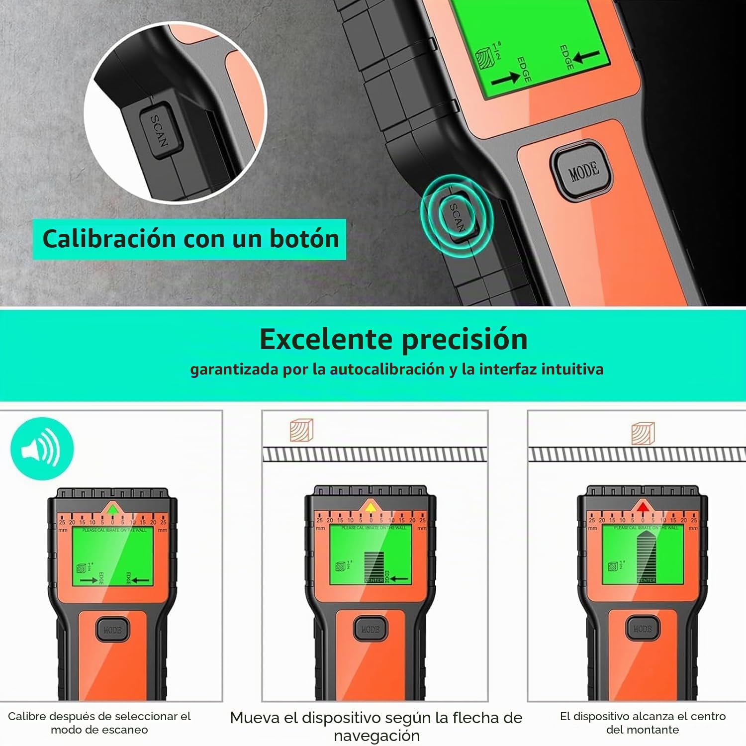 Detector cables y tuberias con pantalla LCD y alarma sonora – Escáner de pared multifunción para madera, metal y cables eléctricos (Naranja) (Naranja)