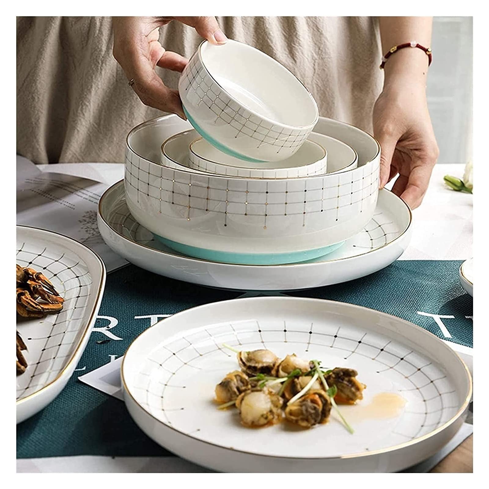 Zestaw zastawy stołowej – 40-częściowy zestaw eleganckich ceramicznych naczyń dla rodziny, z talerzami do steków, daniami deserowymi i kubkami do kawy, porcelanowa zastawa stołowa premium