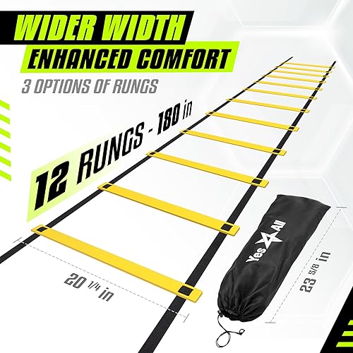 Miniatura 2 de Yes4All Ultimate Combo Agility Ladder Training Set with Agility Ladder 12 Rungs  12 Agility Cones Agility Combo Speed Ladder and Balance Training