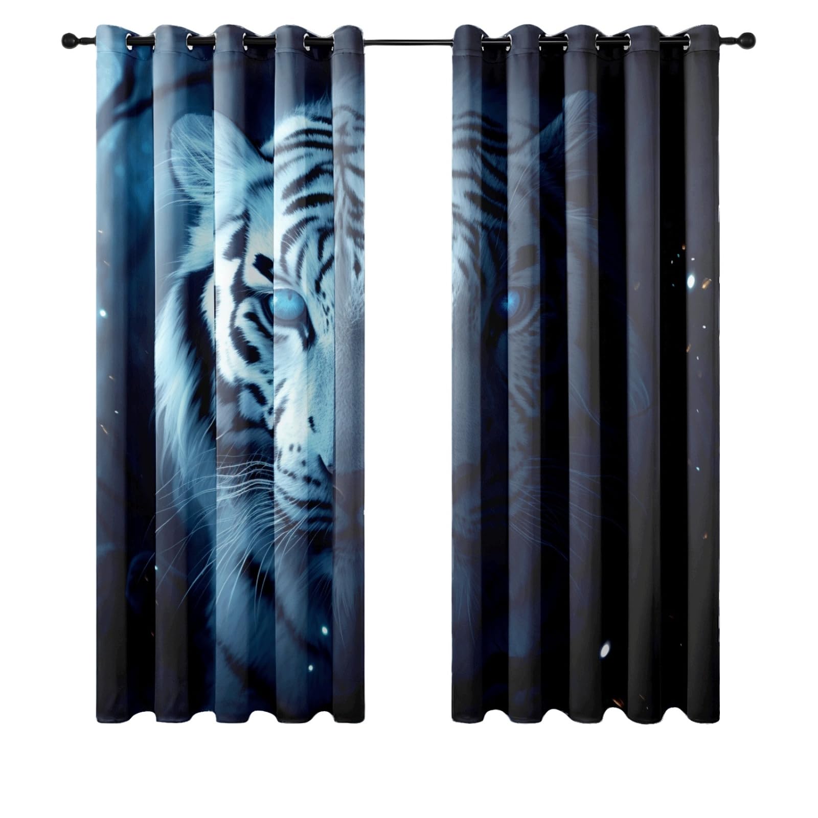 Curtain Weiß Blau Schwarz Gardinen Polyester Vorhang mit Ösen Blackout Curtain Waschbar Vorhänge mit Ösen Living Room Thermovorhang Schlafzimmer Verdunklungsvorhänge Blickdicht 2x85x200cm