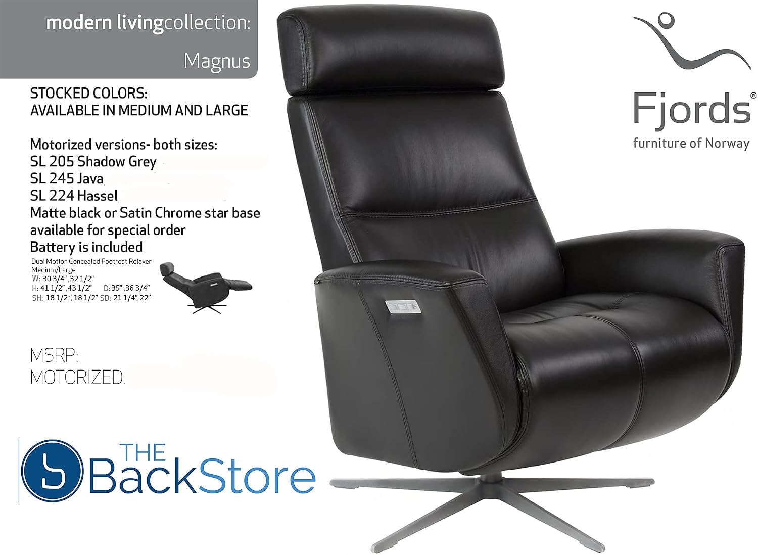 Fjords Magnus Recliner Chair dimensions chart