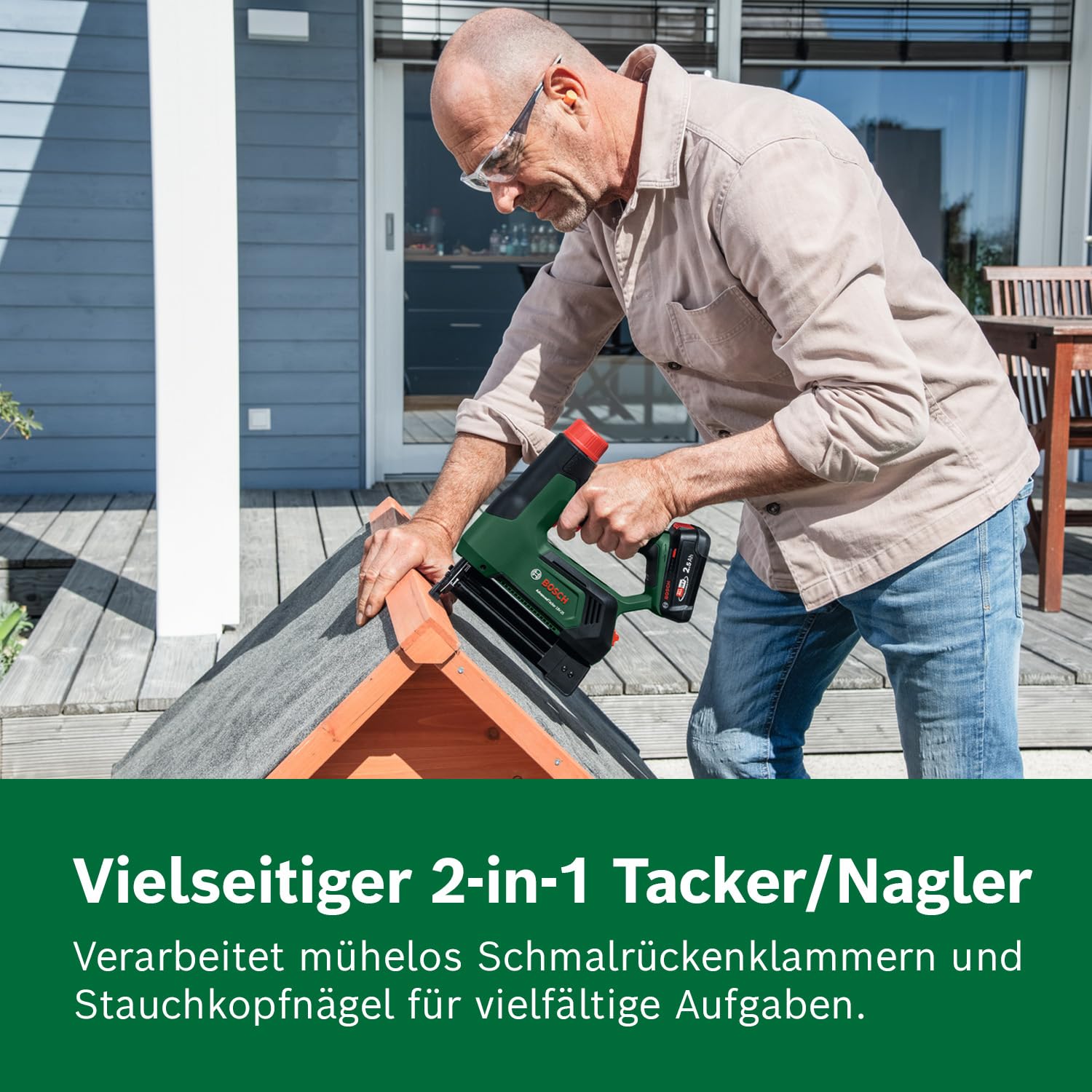 Bosch 18V System Akku-Tacker/Nagler AdvancedTacker 18V-25 (Leistungsstarkes 2-in-1-Klammern und Nageln; inkl. Klammern, Nägeln, Abstandshalter, Drahtführungskappe)