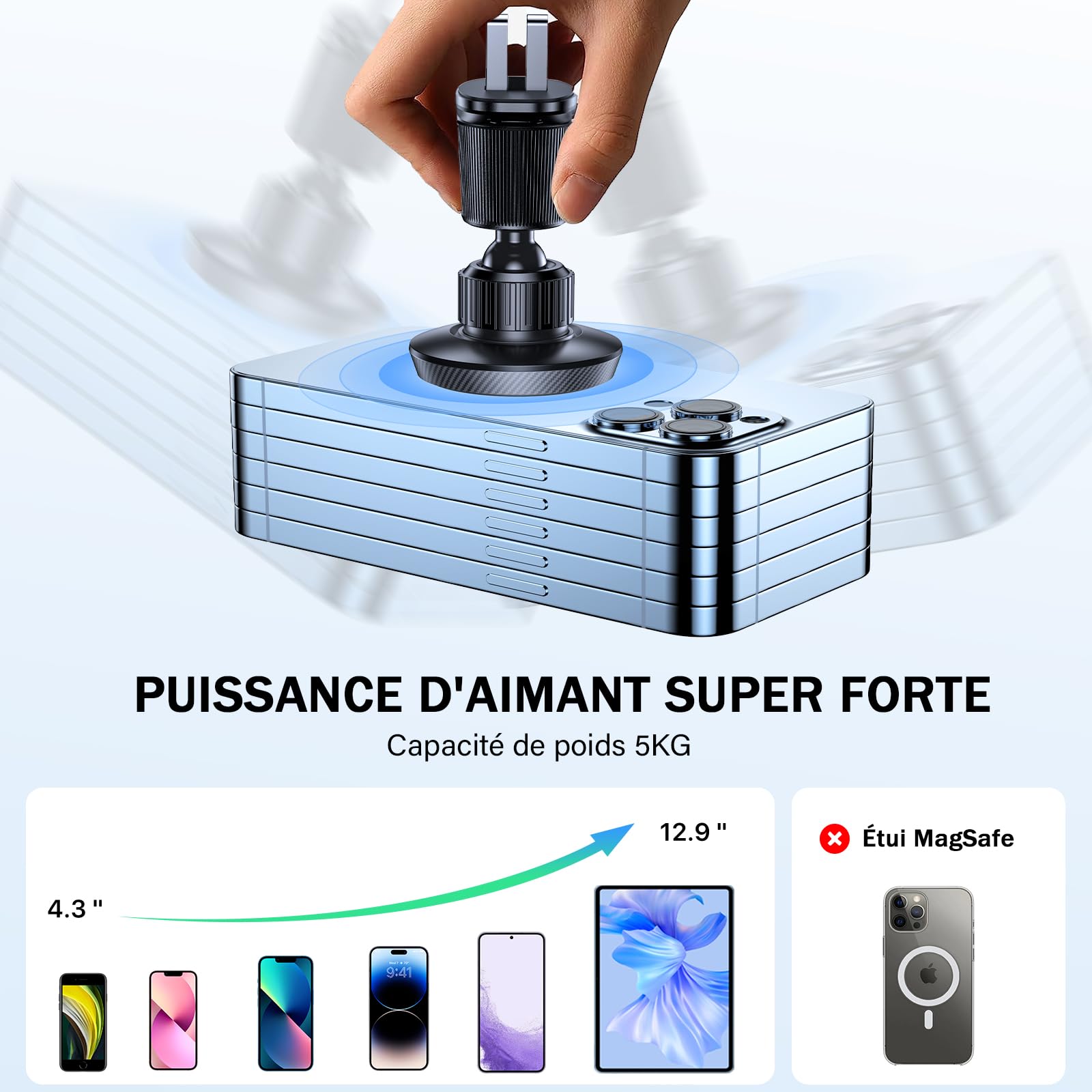 Miracase Support Téléphone Voiture Magnetique, 2025 Amélioré[Aimants Ultra Puissante] Porte Téléphone Voiture Aimanté Compatible avec Tous Les Smartphones 4.0''-7.0''