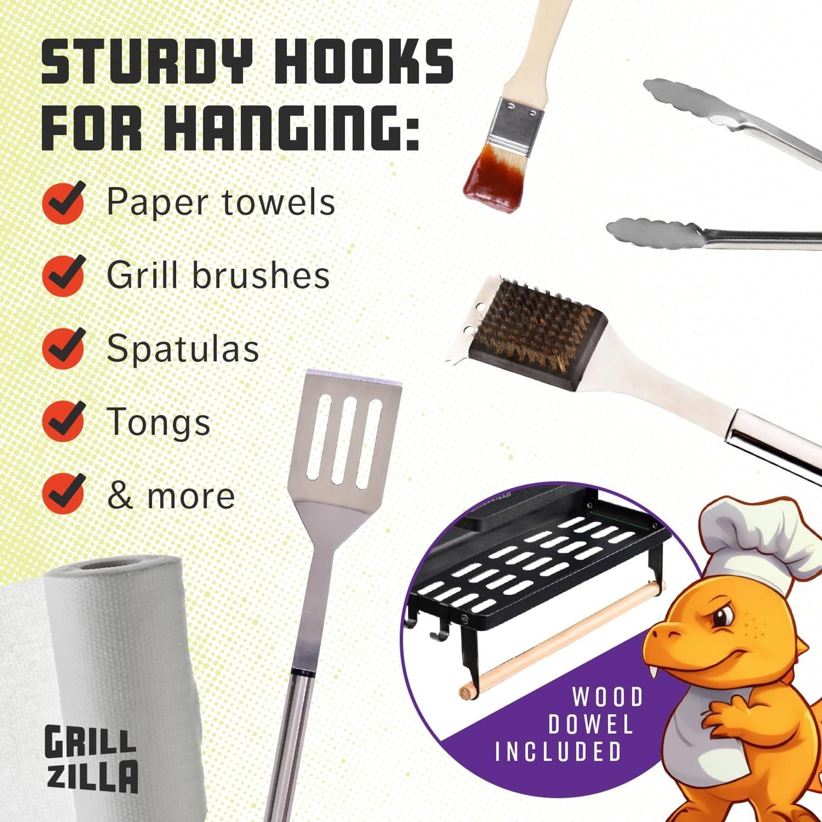 Grillzilla - Grill Armory - magnetyczny pojemnik na grilla - organizer na półki do grilla i uchwyt na narzędzia - mocna półka magnetyczna na grille gazowe, lodówki, piekarniki i wiele innych