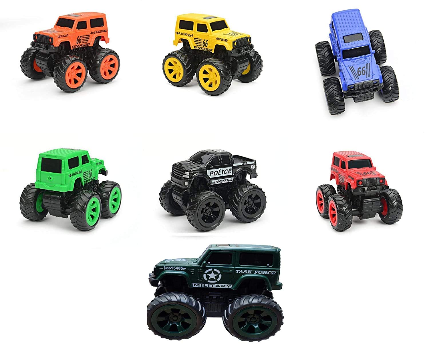 Pihu Enterprises Monster Truck Car, Push and Go Friction Powered Monsto Truck, 4 Wheel Drive Vehicle Toy for Kids (Mix Colors) (Pack of 1)