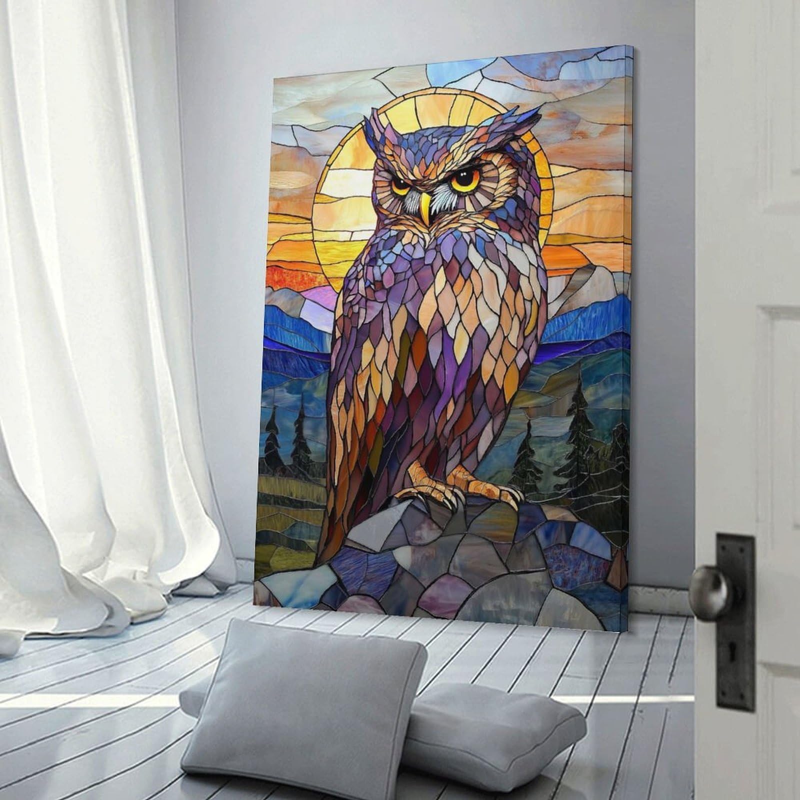 Junmoney Stained Glass Owl(2) Home Decor Wall Art, 20x30inch(50x75cm), for Wall Displays, Bedrooms Or Room Updates, Ideal for Building A Coordinated Art Wall