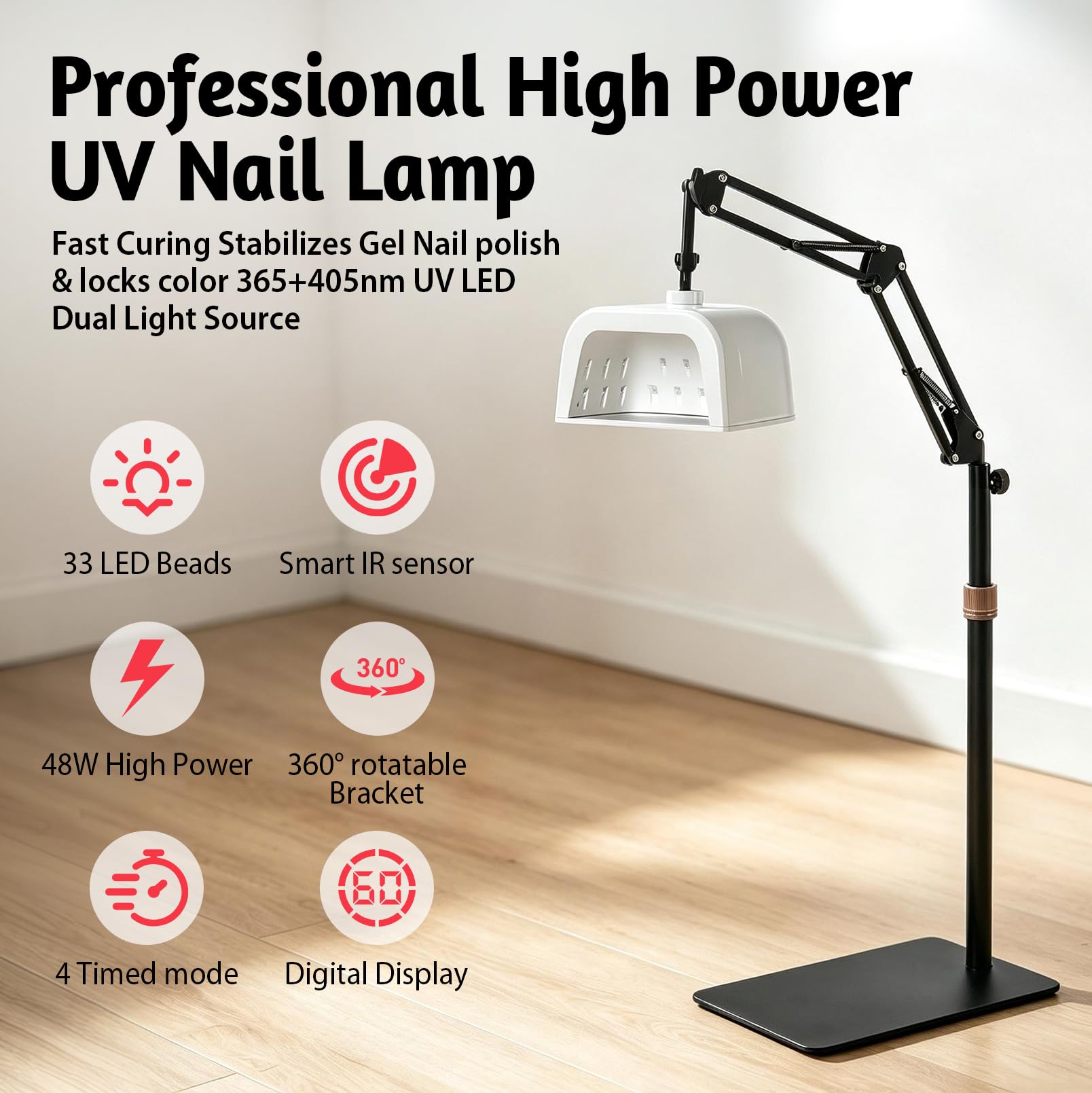 Lámpara UV 2 en 1 de 48 W para uñas de gel, secador de uñas profesional