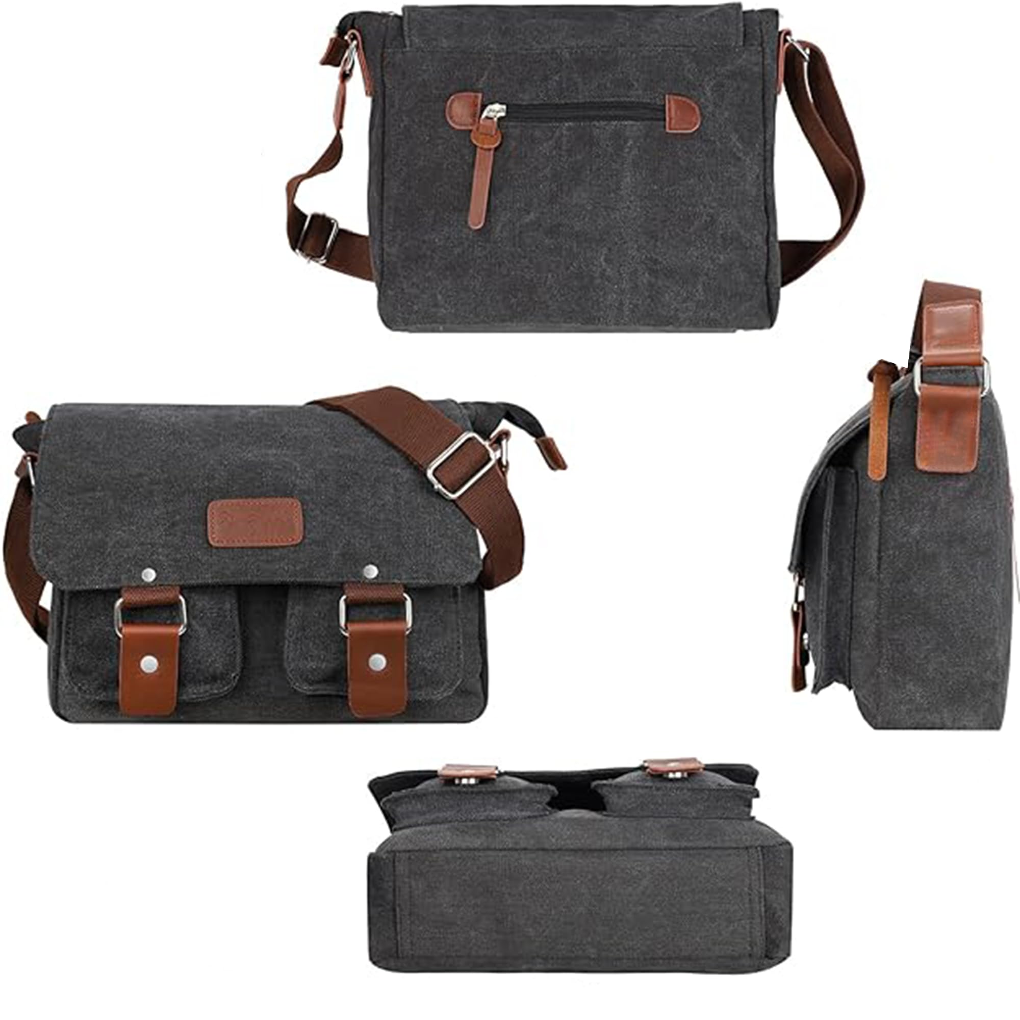 Bolsa de Mensajero, Bolso de Hombro de Lona, Bolso Multibolsillos con Bandolera Ajustable, Bolso de Mensajero Adulto Unisex del Maletín del Bolso para el Trabajo, la Escuela