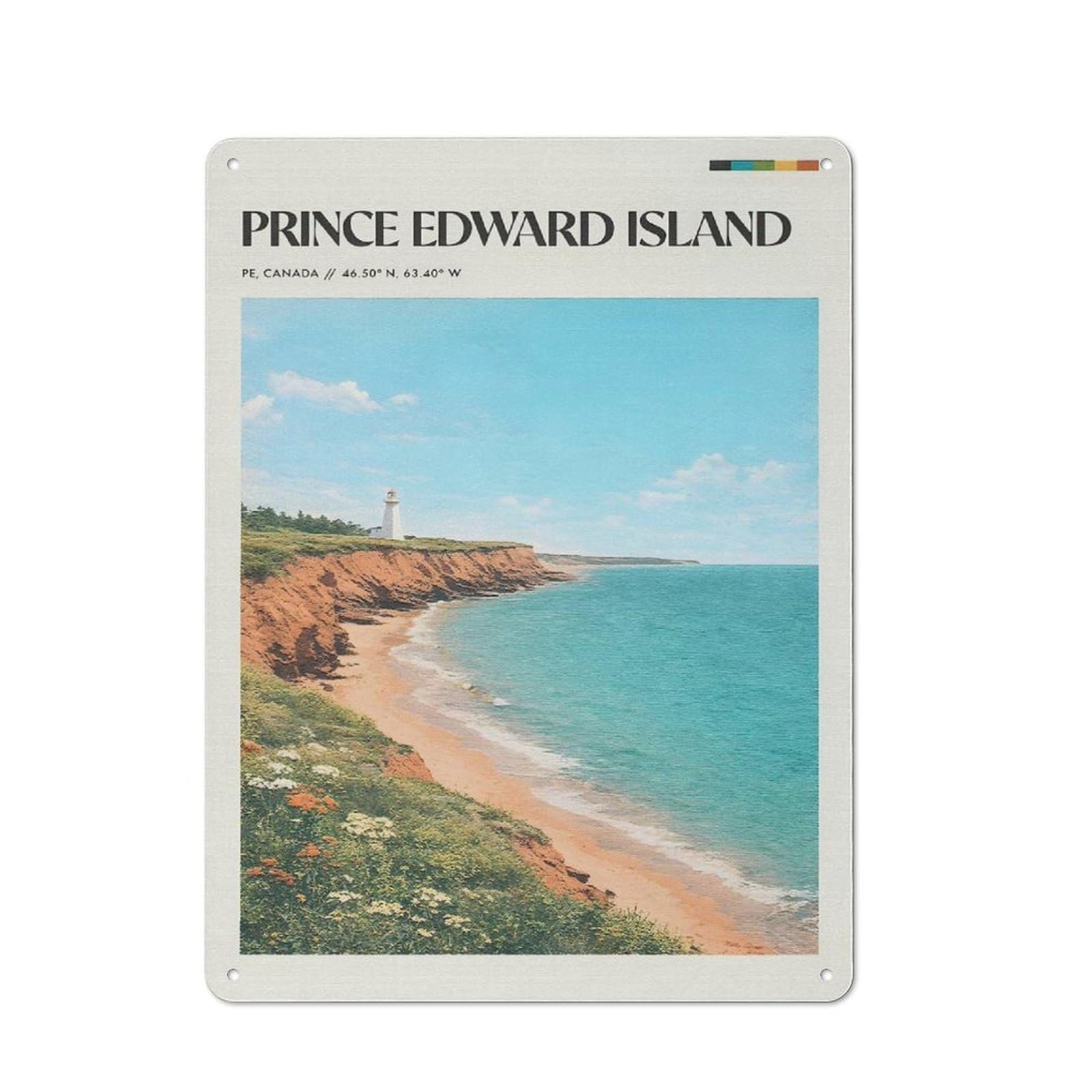 Junmoney Style-11 Friendly Cafe Metal Sign 40X30cm Featuring Prince Edward Island Lighthouse, Cafe Wall Decor For Tea Room, Shop Wall Or Breakfast Area