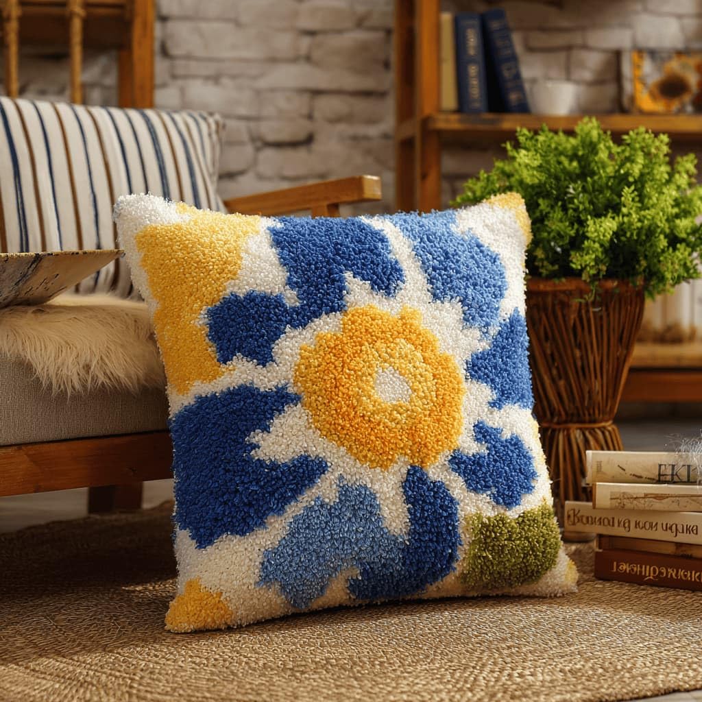 Kitquiver Latch Hook Cushion Kit,Lily DIY Throw Pillow Cover 43X43Cm