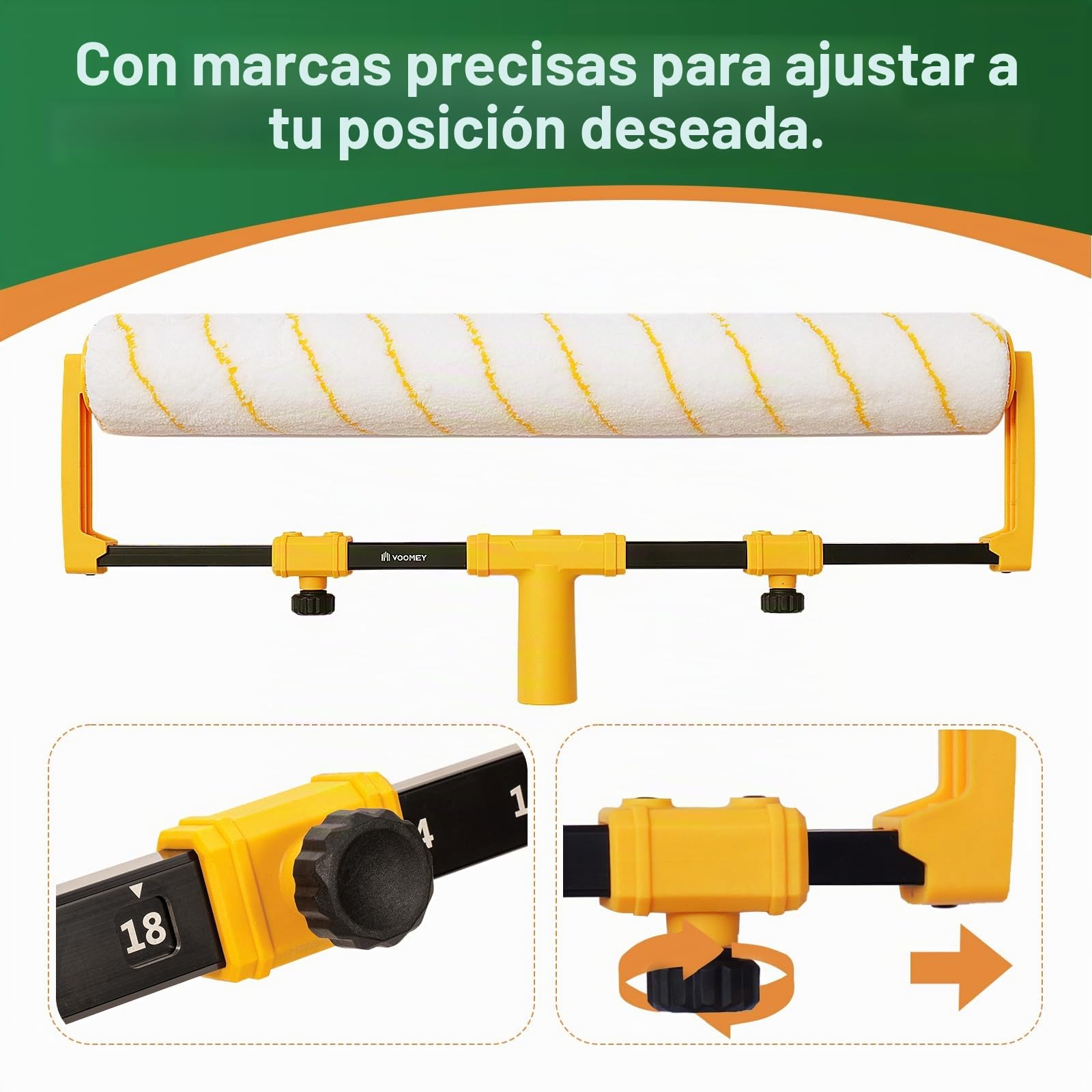 Voomey Kit de rodillo de pintura de 18", 9 piezas rodillo de pintura de 18 pulgadas, bandeja para rodillo de pintura de 18" con forro, rodillo de pintura de microfibra, kit de pintura para pintar