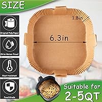 Vista 2 de Forro de papel desechable para freidora de aire, 120 forros cuadrados de papel pergamino antiadherentes de 6.3 pulgadas, a prueba de aceite, papel